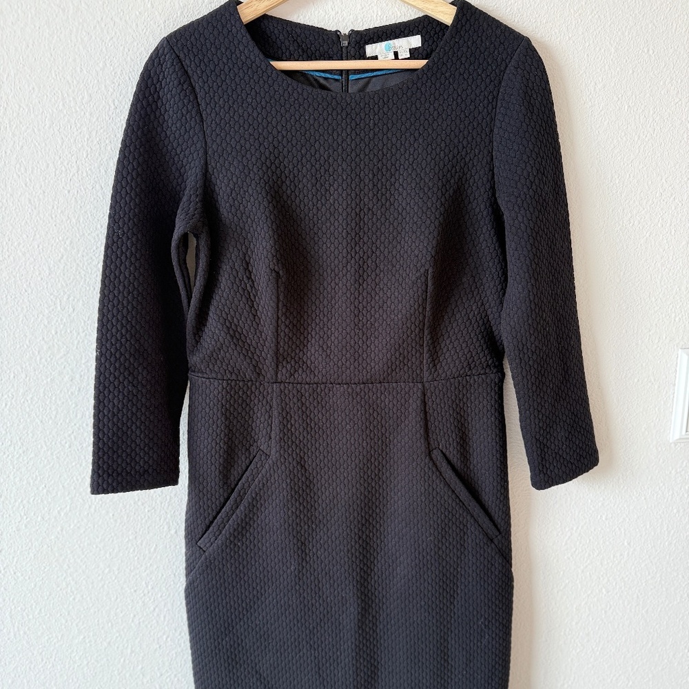 Boden Black Textured Honeycomb Dress with Pockets - Size 6L